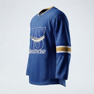 T-shirt de sport bleu à manches longues pour homme, en coton tricoté, pour la gym et l'entraînement, avec impression par transfert thermique, maillot de fitness - Product Image 2