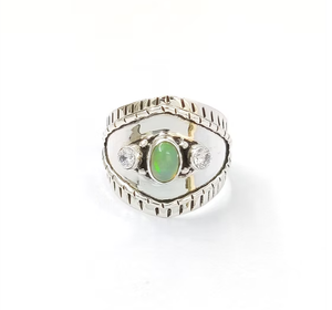 Oval Ethiopian <b>Opal</b> Sterling Silver Wide Statement Textured Frame <b>Ring</b> October Birthstone Gift & Daily Wear - Product Image 4