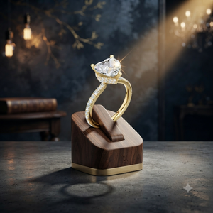 Anillo de Compromiso Solitario con Diamante Cultivado en Laboratorio, Corte Corazón, Oro Amarillo, con Banda de Diamantes Pavé para Mujer - Product Image 1