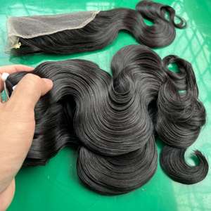 Paquets de cheveux humains de vague de corps vietnamiens bruts, pas cher 13x4 13x6 Hd dentelle frontale pré plumée, 4x4 5x5 6x6 fermeture en dentelle transparente - Product Image 2