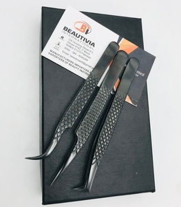 Pinzas profesionales de Extensión de pestañas de acero inoxidable Diamond Grip logotipo personalizado Plasma negro herramienta de Punta puntiaguda - Product Image 6