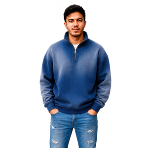 Fabricant de vêtements streetwear personnalisés effet soleil délavé avec fermeture éclair quart de tour pour hommes, fournisseur en gros de vêtements et d'habillement à marque privée OEM - Product Image 4