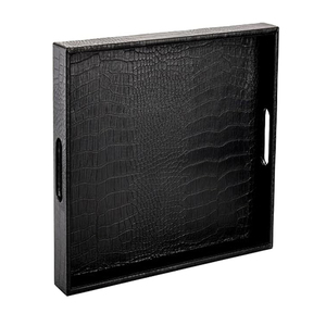 Alligator Faux Leather Rectangular Serving Tray with Handles, for Coffee <b>Table</b>, Living <b>Room</b>, <b>Dressing</b> <b>Table</b> Leather Trays - Product Image 1
