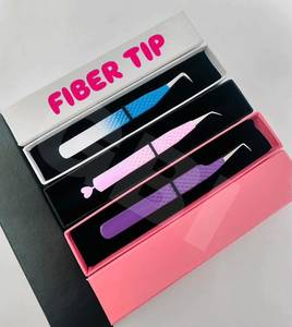 Ensemble de pinces à cils courbes plaquées or, antidérapantes, en acier inoxydable, pour extensions de cils volume, avec logo personnalisé, couleur anti-magnétique - Product Image 3