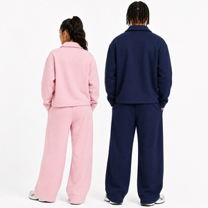 New Arrival Unisex Oversized Tracksuit Set Custom Logo Fleece <b>Zip</b> <b>Up</b> <b>Jacket</b> Wide Leg Sweatpants Casual Streetwear Sportswear - Product Image 2