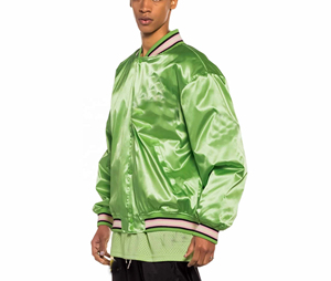 Blouson bomber en satin vert pour homme, entièrement boutonné, coupe classique, col rabattu, style décontracté printemps - Product Image 6