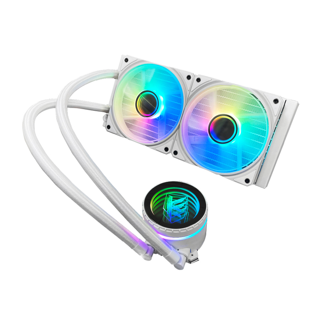 [KINGSMAN GAMING] White Dual PWM ARGB AIO Liquid CPU Cooler 240mm Aluminum Heatsink Low Noise Fluid Bearing for Computer Case