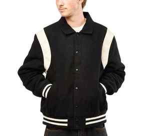 Premium <b>Men</b> Wool Varsity <b>Jacket</b> with Stand Collar Inner Fleece Lining Custom Style <b>Long</b> Sleeve Warm Streetwear Outerwear - Product Image 1