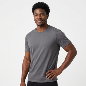 T-shirt en coton pour homme, coupe classique, col rond, manches courtes, couleur unie, décontracté, respirant, jersey tricoté, design uni - Product Image 6
