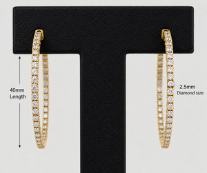 Boucles d'oreilles créoles longues inversées en argent 925 avec diamants de laboratoire taille ronde, boucles d'oreilles Huggies de mariée, bijoux de mariage, anniversaire - Product Image 4