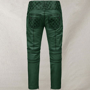 Pantalones de Motociclista de Cuero Sintético Verde para Hombre, Cintura Alta, Corte Recto, Múltiples Bolsillos, Transpirables, para Otoño - Product Image 3