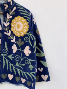 MONIT MARKETING Hand Embroidered Suzani Velvet Bomber <b>Jacket</b> <b>Reversible</b> Boho Vintage Short Coat Colorful Ethnic Floral Pattern - Product Image 3
