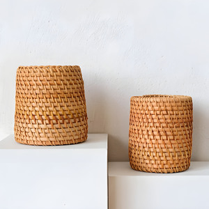 Soporte de exhibición de lápiz de ratán de estilo rural, organizador de escritorio, cesta, material natural, bolígrafo estuche para hecho a mano, soporte para oficina - Product Image 6