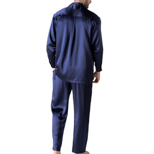 Ensemble de pyjama en satin de soie extensible pour homme, manches longues, couleur unie, boutonné, vêtements de nuit décontractés avec poches, lavable en machine, pour le printemps - Product Image 5