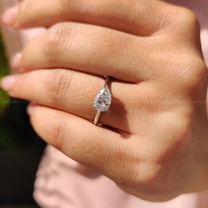 Bague en diamant taille poire 1,00 à 2,00 carats, couleur E, pureté VS, sertissage est-ouest, en argent 925, bijoux fins pour femme, fiançailles, mariage - Product Image 2