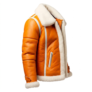 Glory Custom Oversized Orange Shearling Leather <b>Jacket</b> With Warm Winter <b>Fur</b> <b>Lined</b> Stylish Streetwear <b>Jacket</b> For Unisex Outerwear - Product Image 3