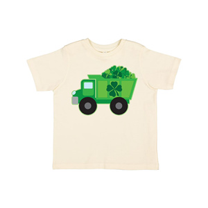 Camiseta Infantil de Manga Corta con Estampado de Trébol y Diseño de Camión de Juguete, Cuello Redondo, Estilo Casual, 100% Algodón Jersey - Product Image 1