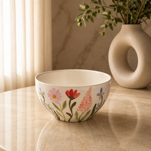Bol à mélanger en céramique artisanale à motif floral, design élégant et profond pour servir, avec finition artistique émaillée pour une table moderne - Product Image 1