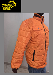 Men's Orange Puffer <b>Jacket</b> Quilted Down Coat Stand Collar <b>Zip</b> <b>Up</b> Casual Winter Outerwear - Product Image 3
