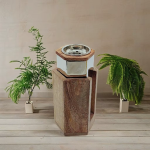 Quemador de Incienso Hexagonal de Madera y Metal al por Mayor, Incensario Plateado de Lujo, Moderno, Natural, para Mesa, Hogar, Oficina, Decoración de Ramadán - Product Image 1
