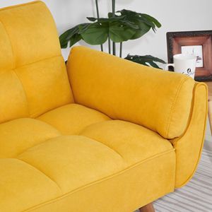 Divano Letto Convertibile Giallo da 75 Pollici con Braccioli Svasati, Reclinabile e Pieghevole, Rivestimento in Pelle, Base Quadrata in Metallo per Soggiorno - Product Image 5