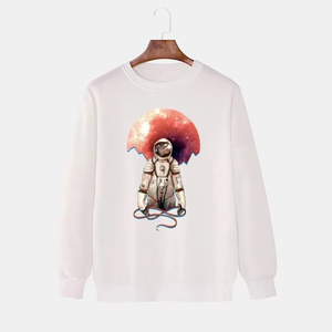 <b>Men's</b> White Astronaut Print Crew Neck <b>Pullover</b> Sweatshirt Regular Fit Casual Knitted Autumn Style Digital Printing - Product Image 1