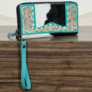 Super September Hand Tooled Genuine Leather <b>Wallet</b> Clutch Cowhide Western Floral Carved Wristlet <b>Purse</b> Handmade <b>Women</b>’s - Product Image 3