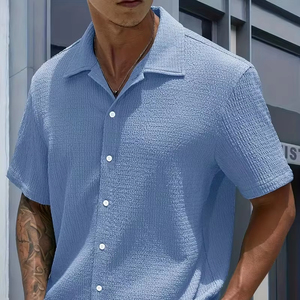 เสื้อเชิ้ตคิวบาคอปกผู้ชายแบบสั่งทำพิเศษสำหรับฤดูร้อน แขนสั้น สวมใส่สบาย ระบายอากาศได้ดี น้ำหนักเบา สไตล์รีสอร์ท ขายส่ง - Product Image 1