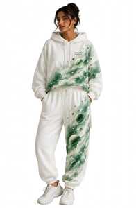 <b>Women</b> Autumn Hooded Drawstring 2 in 1 Tracksuit Set Green Galaxy Print Loose Fit Casual <b>Sweatsuit</b> - Product Image 4