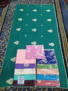 Chal de Voile Suizo Bordado al por Mayor Garbasaar Teal Gold Paisley con Borde Festoneado Multicolor para Fiesta OEM ODM Personalizado - Product Image 3