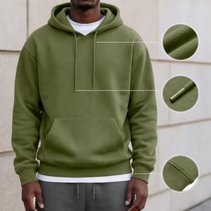 เสื้อฮู้ดสีเขียวมะกอกสำหรับผู้ชาย ทรงปกติ ผ้าฝ้ายเฟรนช์เทอร์รี่ สไตล์ลำลอง สำหรับฤดูใบไม้ร่วง มีกระเป๋า ดีไซน์ถัก แขนยาว - Product Image 5