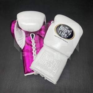 No Boxing No Life Gants de boxe professionnels en cuir de vachette de qualité supérieure à lacets Rembourrage épais à 4 couches Respirant Kick Boxing - Product Image 6