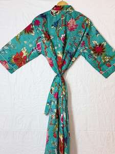 Robe Kimono en Coton à Imprimé Floral avec Col en V et Cordon de Serrage pour Femme, Légère et Respirante, Idéale pour la Plage en Été (Vente en Gros) - Product Image 4