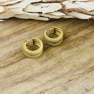 Trendy Brass <b>Hoop</b> Earrings <b>Chunky</b> Gold Textured Women 18k Gold Plated Ethnic <b>Hoop</b> Jewelry Chic Textured Metal Wholesale/OEM/ODM - Product Image 6