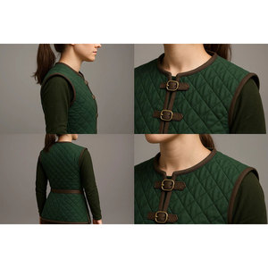Suministros de Fábrica: Abrigo Gambeson Medieval Acolchado Verde para Mujer, Chaqueta Aketon con Correas de Cuero, Uniforme de Cosplay - Product Image 4