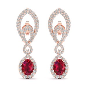 REYES Exquises Boucles d'Oreilles Pendantes en Or Massif 14K avec Diamants et Rubis Taille Ovale 2,3 Carats, Bijoux Fins pour Mariage et Soirée - Product Image 2