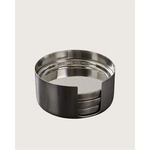 Ensemble de 6 sous-verres minimalistes en métal brossé |   Sous-verres de style nordique en acier inoxydable avec support de rangement – Vaisselle haut de gamme - Product Image 1