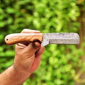 Couteau de chasse et de camping à lame fixe en acier Damas de qualité industrielle, fait main, manche en bois d'olivier, OEM ODM disponible - Product Image 4