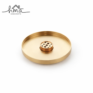 Bandeja Redonda de Latón para Incienso con Soporte Central Multiorificio, Plato Recolector de Cenizas, Quemador Minimalista para Varillas, Fragancia para el Hogar y Meditación - Product Image 1