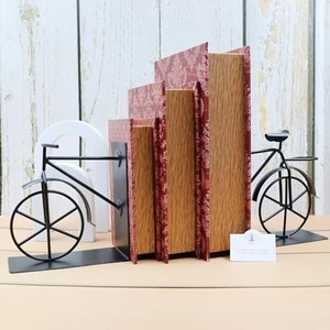 Sheesham Wood Vintage <b>Bookends</b> with Iron Bicycle Accents | Handcrafted Wholesale - Product Image 3