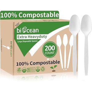 ช้อนย่อยสลายได้แบบใช้แล้วทิ้งชนิดพิเศษสำหรับงานหนัก [200 ชิ้น 6.7 นิ้ว] ช้อนส้อมขนาดใหญ่ที่เป็นมิตรกับสิ่งแวดล้อม ย่อยสลายได้ ไม่มีส่วนผสมของพลาสติก - Product Image 1