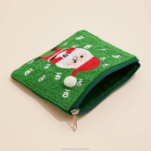 Mini Bolso de Mano Navideño Verde de Seda Hecho a Mano con Diseño de Papá Noel, Cierre Magnético, Duradero, Festivo, para Mujer - Product Image 2