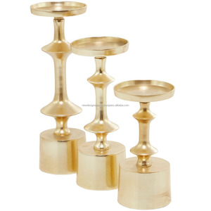 Premium 3-Piece Gold Spindle <b>Candlestick</b> Set • Modernist Architectural Pillar Centerpiece - Product Image 2