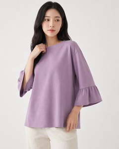 เสื้อผู้หญิงสีม่วงปักลายดอกไม้ แขนสามส่วน คอวี ทรงหลวม สไตล์ลำลอง มุสลิมะฮ์ ไซส์ใหญ่ สำหรับฤดูร้อน คุณภาพสูง ขายส่ง - Product Image 5