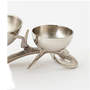 Luxury Silver Metal 2-Compartment Cluster Bowl On Branch Stand, Wholesale Home Snack Tabletop Platter Piece For Serving Food - Product Image 5