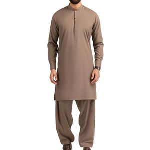 Slate Grey Contemporary Shalwar Kameez Premium Blend Lightweight Easy Care Refined Style <b>Pakistani</b> Men's Shalwar Kameez - Product Image 5