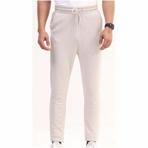 Men's White Cotton Sweatpants Elastic Waist <b>Drawstring</b> Closure Side Pockets Casual Jogger Pants Spring Wear - Product Image 4