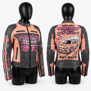 Custom Pop Art Comic <b>Book</b> Racing Leather Jacket Red Yellow Vroom Graphic Biker Coat Retro Cartoon Style Moto <b>Performance</b> Wear - Product Image 2