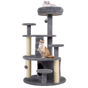 Arbre à chat gris de 40 pouces avec base large et stable à plusieurs niveaux, perchoir rembourré doux, grand condo – pour chats Munchkin et chats âgés - Product Image 2