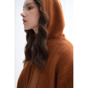 Pull à capuche en tricot ample et déchiré pour femme, avec cordon de serrage, coupe classique, hiver - Product Image 4